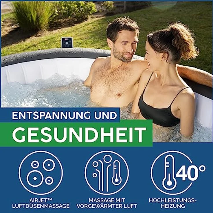 Bestway LAY-Z-SPA XXL WLAN-Whirlpool Mauritius AirJet, oval 270 x 180 x 71 cm, für bis zu 7 Personen, Holz-Optik, mit App-Steuerung und 180 AirJet-Düsen – Bild 5