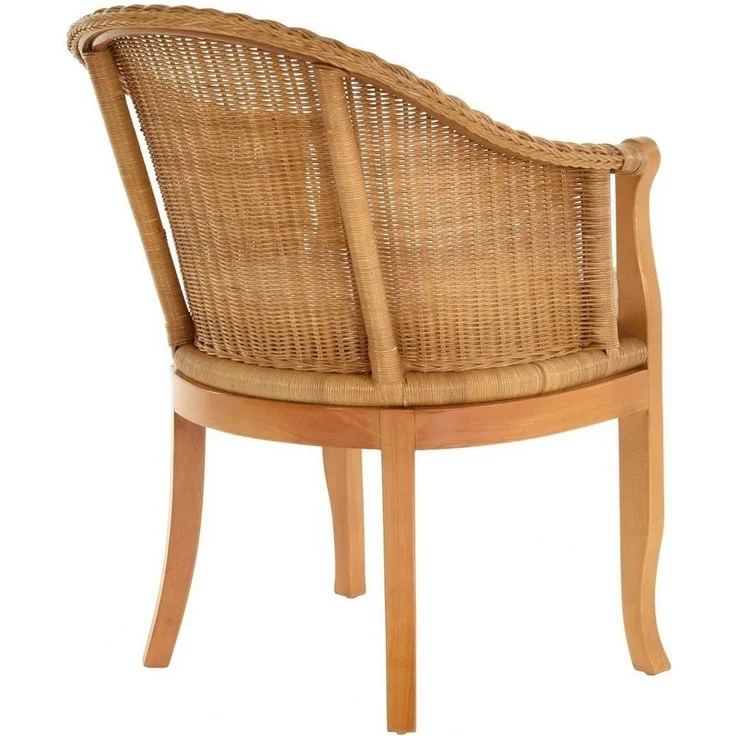 Krines Home Relaxsessel Rattan-Sessel mit Holzbeinen, Sessel aus echtem Rattan- mit Polster, Rattanstuhl – Bild 3