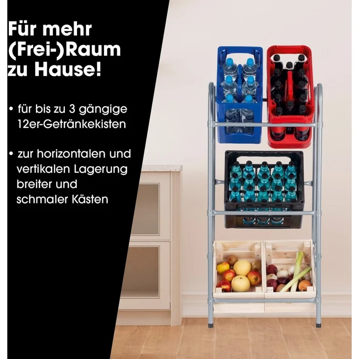 EASYmaxx Getränkekisten-Regal 110x50x33cm silber Metall 2er-Set für 3 Kisten – Bild 2