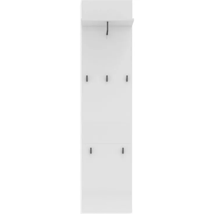 Garderobenpaneel >Zippo< 5 Haken, Ablage, weiss hochglanz / schwarz - 40x170x27,6 (BxHxT)