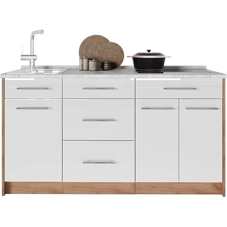Küchenblock Fame-Line Weiß Hochglanz 150 cm, AP Marmor Vicco – Bild 8