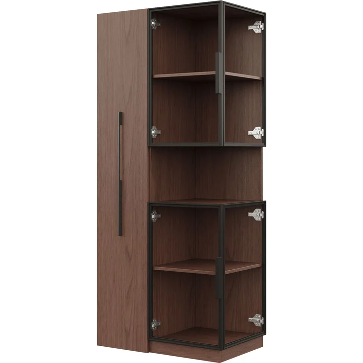 ZUBALIYA Vitrinenschrank 70×38×160 cm mit Ausziehregal – Doppelglas-Standvitrine LED, MDF-Schrank Walnuss, Glasvitrine & Aufbewahrung, multifunktionaler Hochschrank für Wohnzimmer, Esszimmer, Küche – Bild 11