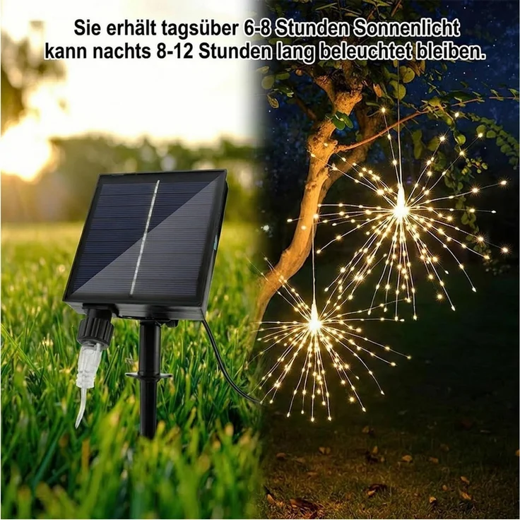 ibettertec LED Solarleuchte 4 Stück LED Solar Gartendeko Solarlampen Garten 80 LED Feuerwerk, 26cm Feuerwerk hängend, LED fest integriert, gartendeko, solarlampen für außen, Bunt, Warmweiß, Leuchtmittel, Wetterfest Pusteblume Solarlampen 8 Modi mit Erd... – Bild 2