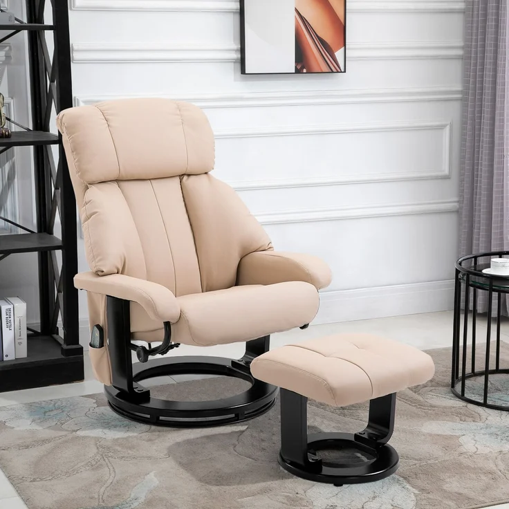 MELAYR, Relaxsessel mit Hocker, drehbarer Fernsehsessel mit Massagefunktion, Liegefunktion, 76 x 80 x 102 cm, Cremeweiß – Bild 3