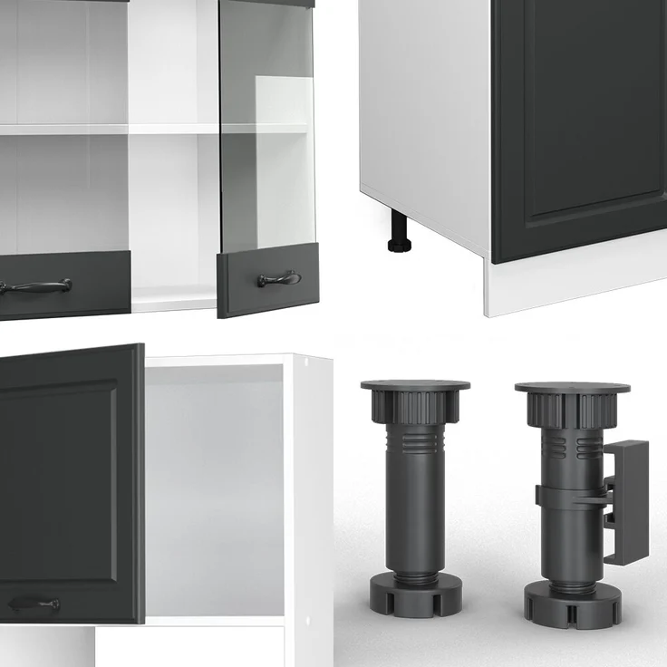 Küchenzeile R-Line Anthrazit Landhaus/Weiß 300 cm mit Hochschrank, ohne Arbeitsplatte Vicco – Bild 5