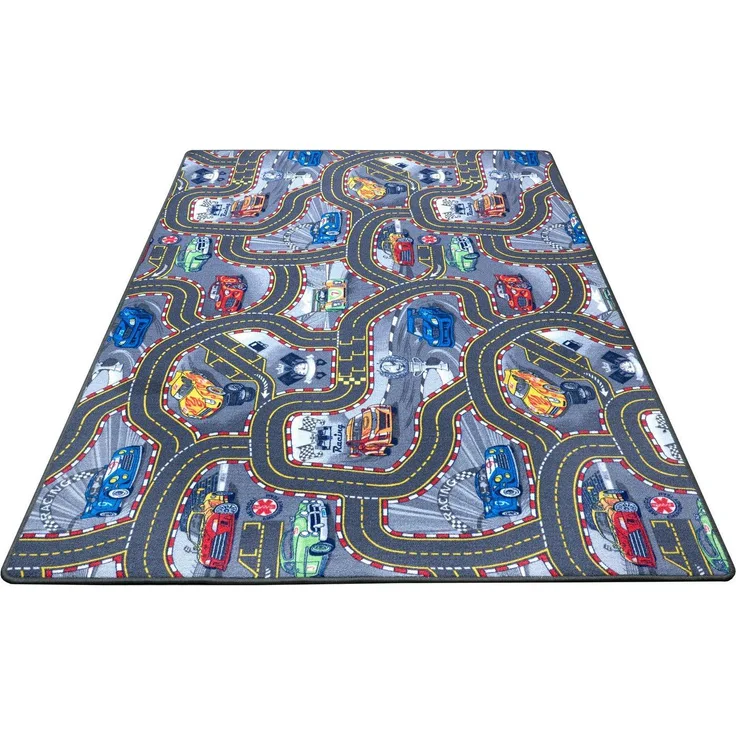 Kurzflor Straßen-Spielteppich grau/bunt - 200x300x0,6cm