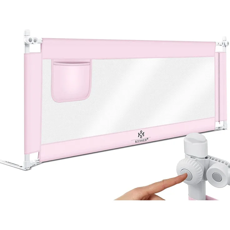 KESSER® Bettschutzgitter Reise Bett Rausfallschutz verstellbar Bed Guard Rail Bumper, Kinder/ Baby, Bettgitter Klappbar, Kinderbett Kinderbettschutzgitter, Tasche, Farbe, Höhe: 72 bis 96cm Rosa, 180cm