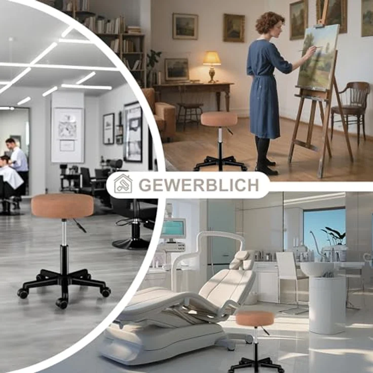 Zedelmaier Rollhocker höhenverstellbar, Bürohocker mit Gummirollen, 360° drehbar Hocker mit Rollen & 10 cm Polsterung, Sitzhocker Werkstatt, Drehhocker ergonomisch, Sitzhöhe 44–58 cm, Orange – Bild 5