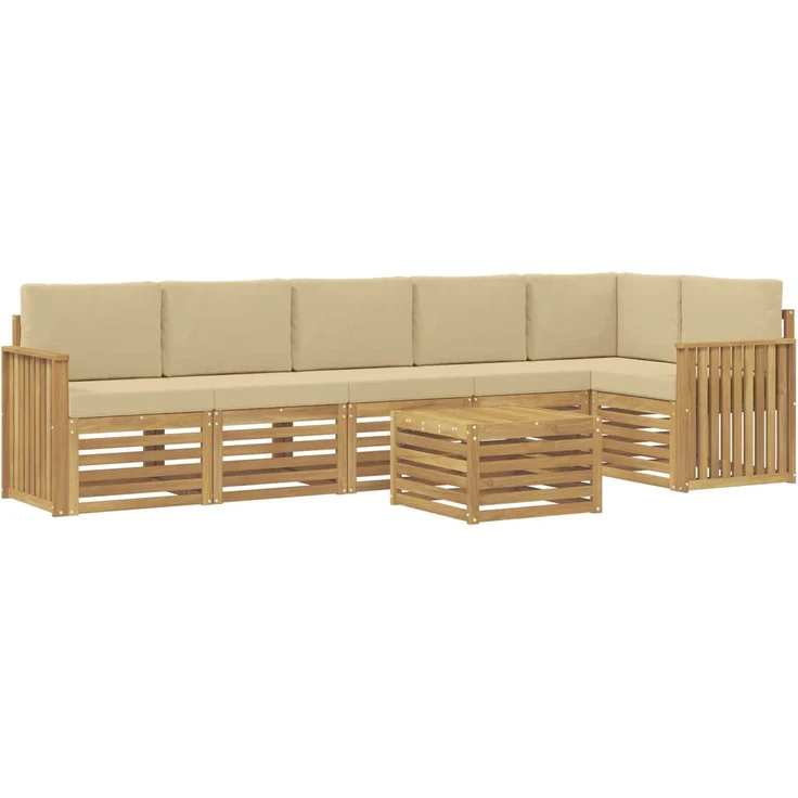 vidaXL Outdoor-Sofagarnitur 7 stk. 6-Sitzer Weiß und Beige Polyester 3391953 – Bild 2