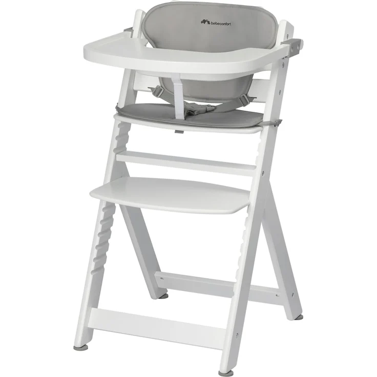 Bebeconfort Hochstuhl Timba - White Gray, Mitwachsender Holz Baby Kinderhochstuhl mit Sitzauflage - verstellbar – Bild 1