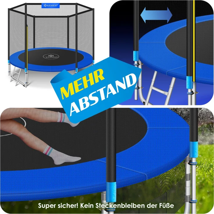 KESSER® - Trampolin | TÜV Rheinland GS Zertifiziert | Komplettset mit Sicherheitsnetz, Leiter, Randabdeckung, Seitentasche & Zubehör | Kindertrampolin Gartentrampolin Belastbarkeit 150 kg Blau, 427 cm – Bild 3