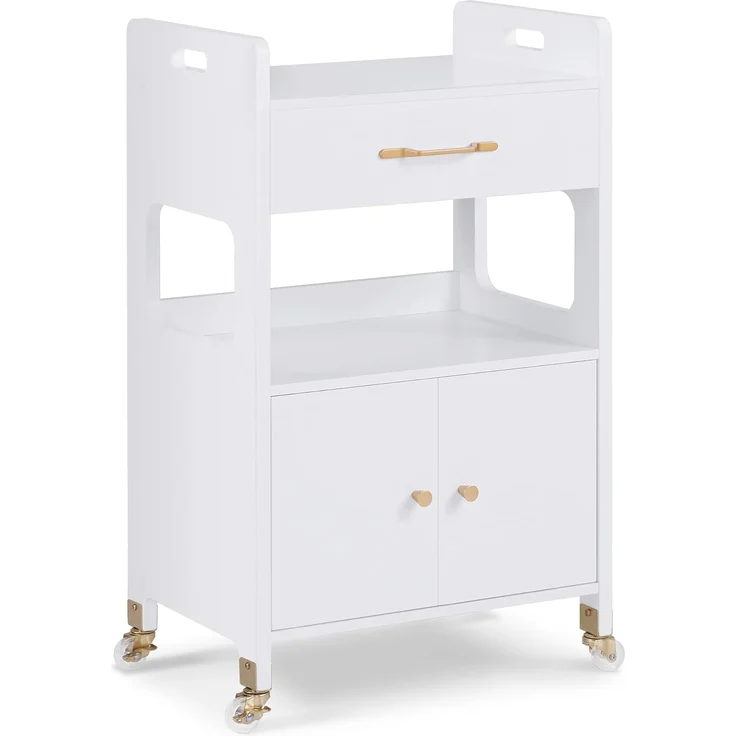 M MCombo Servierwagen mit Rollen & Schubladen, Rollwagen Friseurwagen Weiß, Salon Trolley mit 2 Ablagen, Moderner Arbeitswagen, 35x48x80,5 cm, 0055 – Bild 1