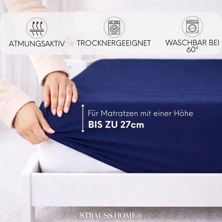 Strauss Home Spannbettlaken Premium, Gummizug: Rundumgummi, 150gr/m2 Premium Jersey 100% Baumwolle – Bild 2