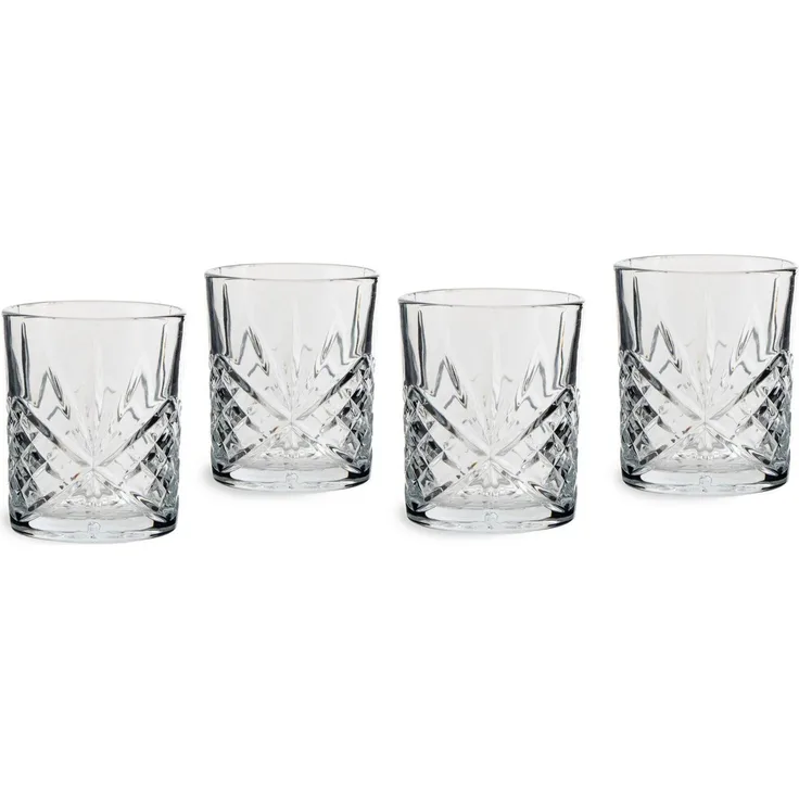 ECHTWERK Whiskyglas Tumbler Set ca. 330ml, 4-tlg, Glas, mit Schliffoptik und Reliefstruktur