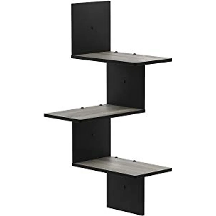 Furinno Rossi Eck Schweberegale für die Wand, 3-stöckiges quadratisches Eck-Wandregal, radiales Wandregal, für Badezimmer, Schlafzimmer, Wohnzimmer, Französische Eiche – Bild 1