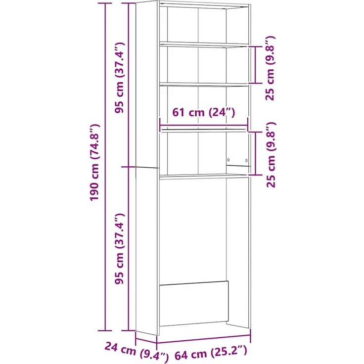 vidaXL Waschmaschinen-Schrank Schwarz Eichen-Optik 64 x 24 x 190 cm 862668 – Bild 10