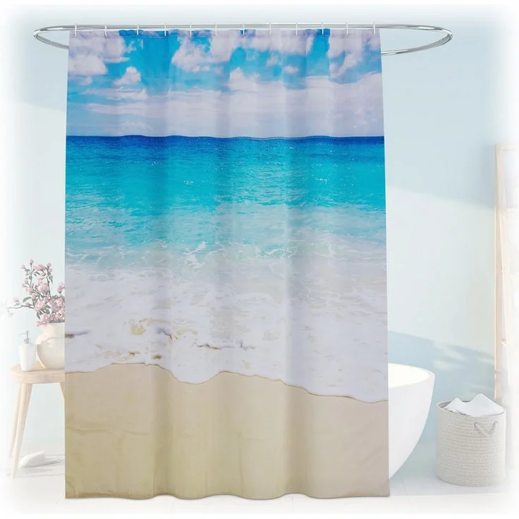 relaxdays Duschvorhang 180x200 cm mit Motiv Breite 180 cm (Strand), 180x200 cm, I – Bild 5