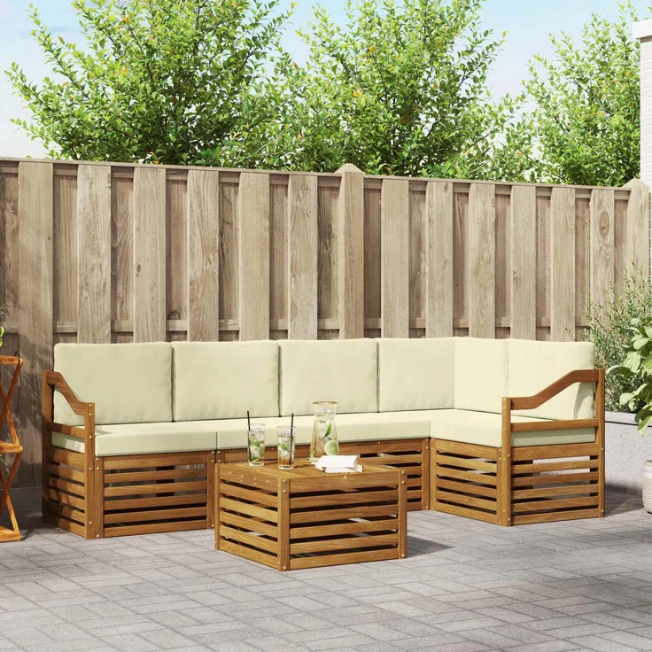 vidaXL Outdoor-Sofagarnitur 6 stk. 5-Sitzer Natur und Creme 3374865 – Bild 1