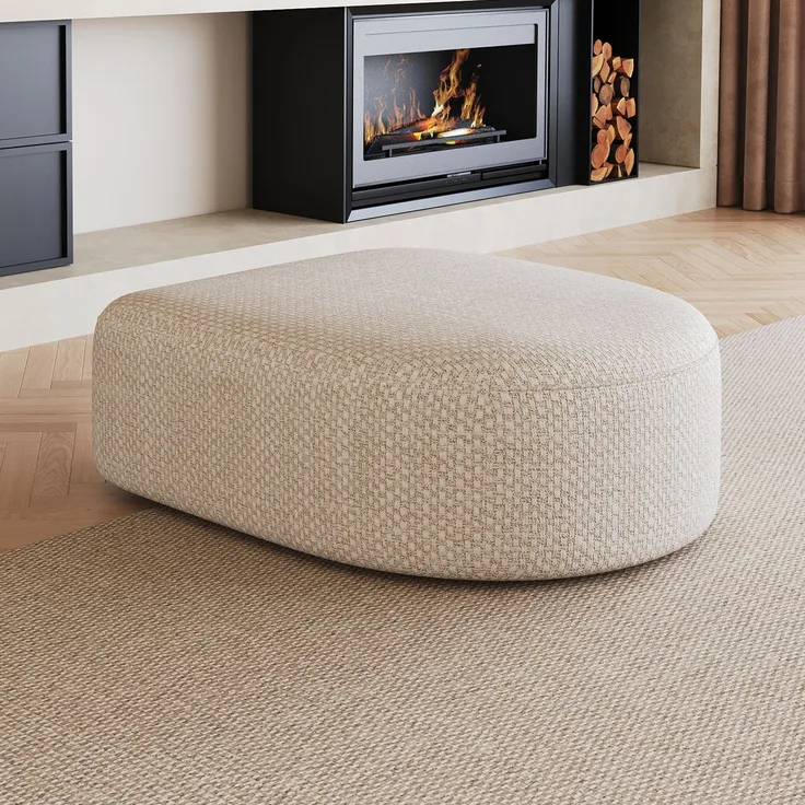 Polsterhocker mit weichem Stoffbezug, modularer Loungesitz aus Schaumstoff ohne Montage für Wohnbereiche, Weiß