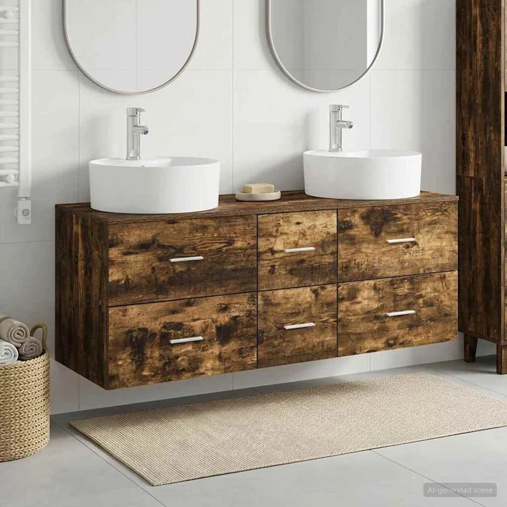 vidaXL Badezimmerschrank-Set 3 stk. Geräucherte Eiche 3405887 – Bild 1