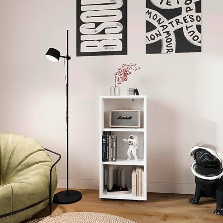 KOMTO Bücherregal Lumo 40 cm Weiß Regal mit 3, 4 or 6 Ebenen und Höhenverstellbare, Regale Standregal Aufbewahrungsregal Bookshelf – Bild 3