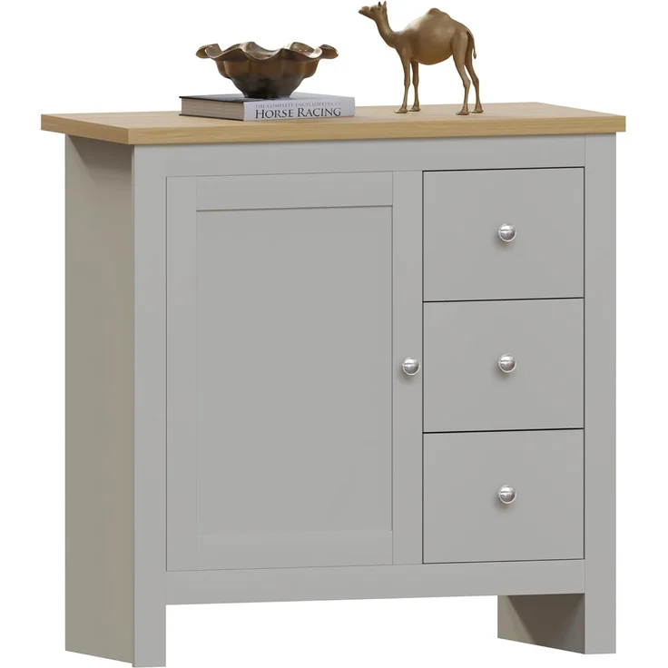 Vida Designs Arlington Sideboard mit 3 Schubladen und Tür Schrank Anrichte Aufbewahrung MDF Möbel Grau – Bild 1