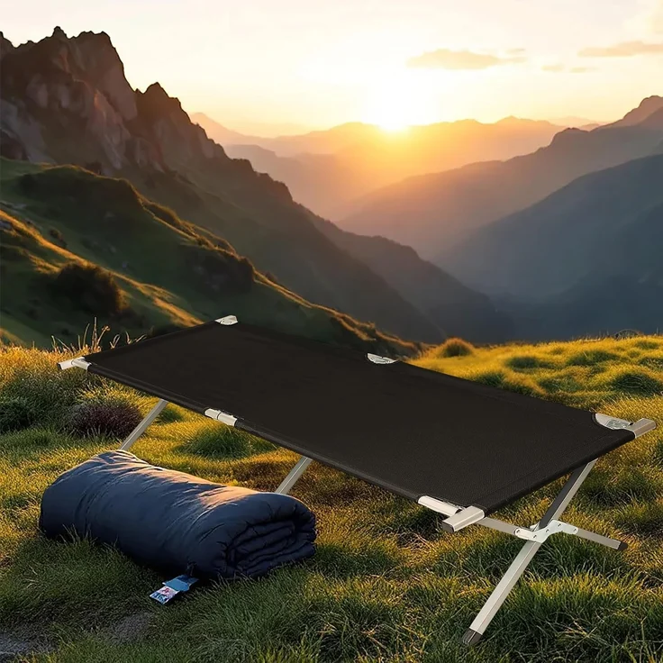 Spetebo Feldbett XXL Campingbett mit Tragetasche 190 x 64cm schwarz (Packung, 1-St, klappbar) Reise Feldbett mit Belastbarkeit bis 150 kg – Bild 4
