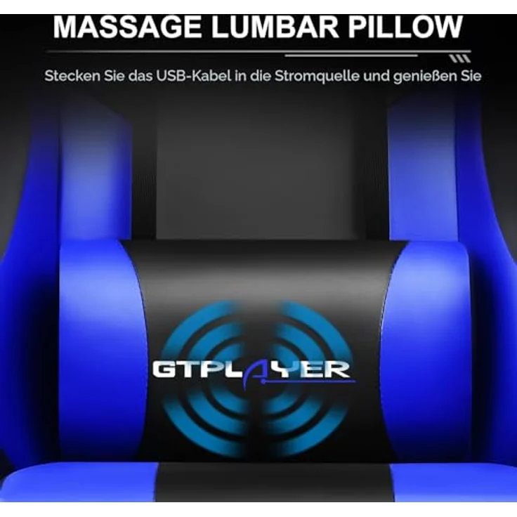 GTPLAYER Bürostuhl Gaming Stuhl Gaming Sessel Ergonomischer Gamer Stuhl mit Fußstütze, Kopfstütze Lendenkissen, Gepolstert Gaming Chair, Drehsessel Blau – Bild 6