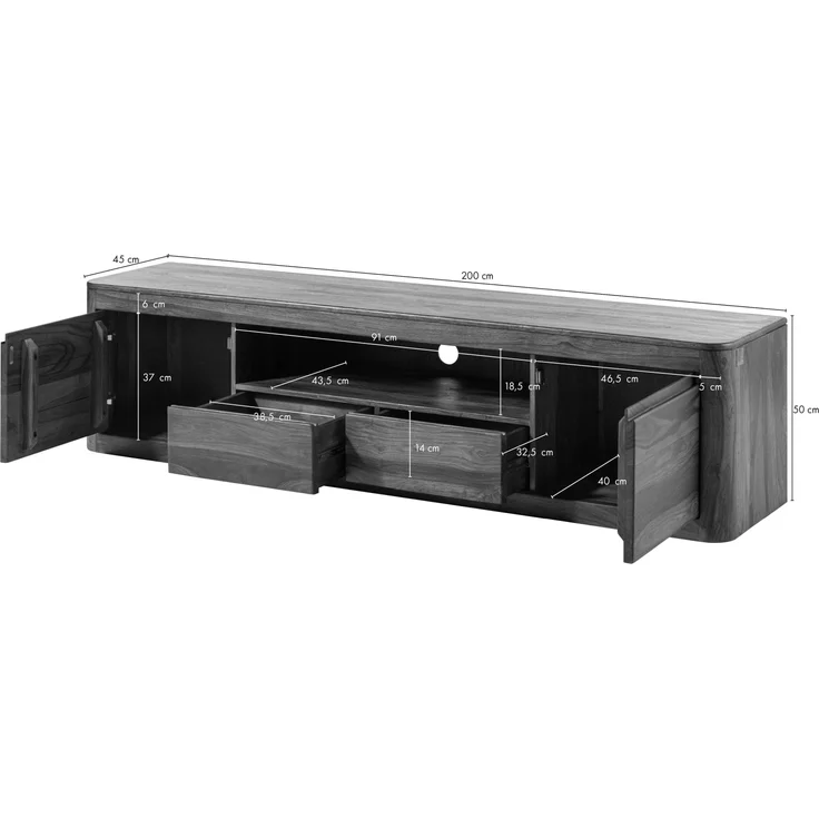 TV-Board Sheesham 200x45x50 walnuss gewachst TORONTO #251 – Bild 8