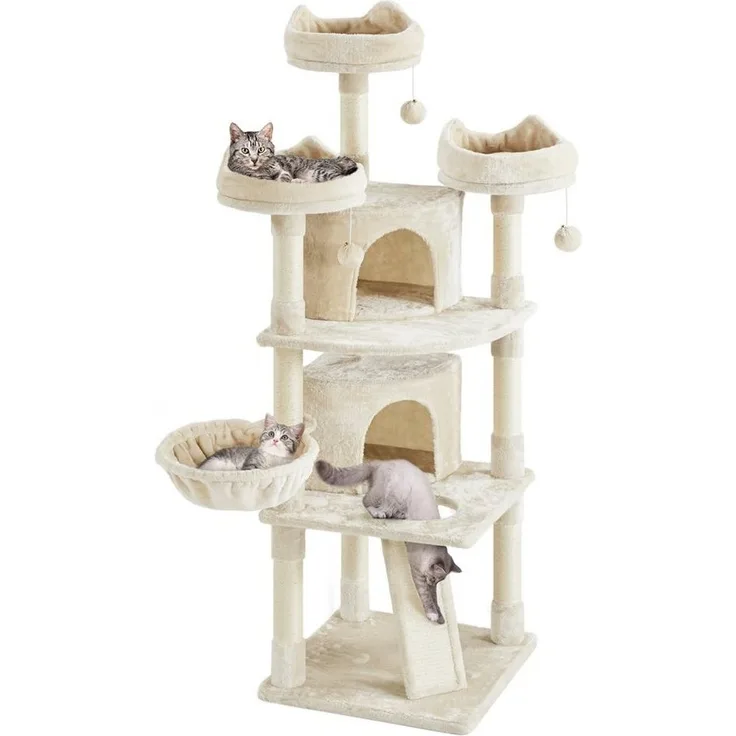 Yaheetech Kratzbaum 175/193 cm (H), Katzenbaum mit Liegemulde & Katzenhaus & Kratzbrett & 3 Plüschbälle