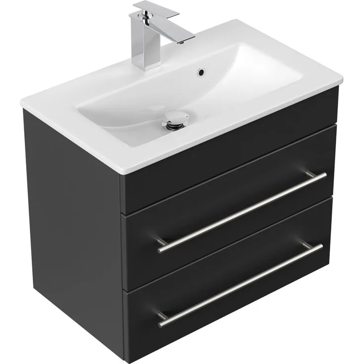 Badmöbel Mars 600 SlimLine SoftClose schwarz : Schwarz seidenglanz