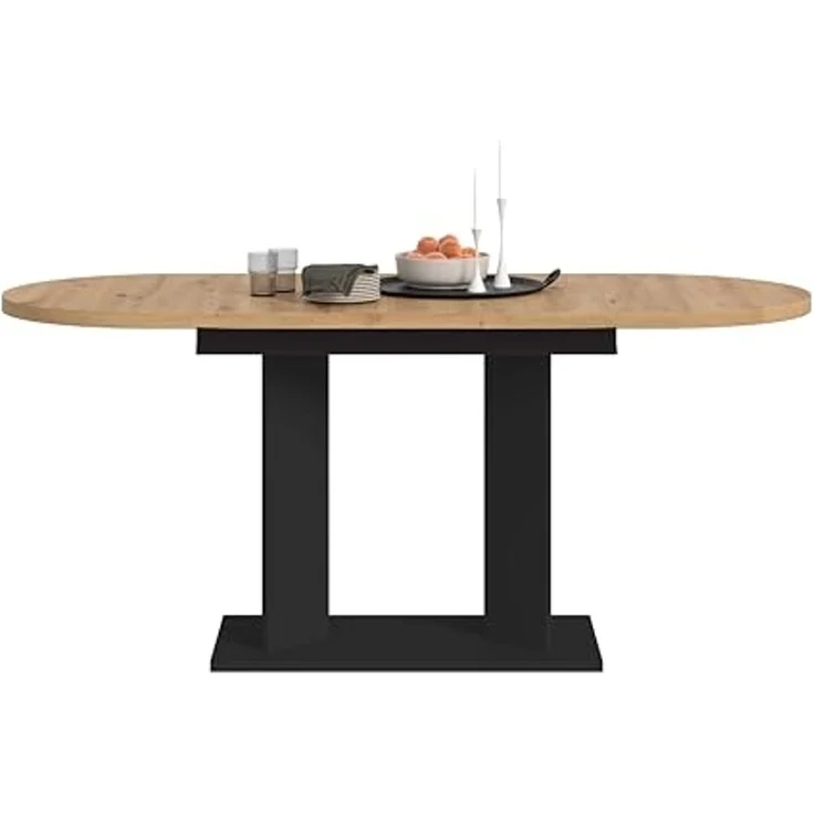 xonox. home – Esstisch Gustav 130-170x76x70 cm in Artisan Eiche Nachbildung und Schwarz – Ausziehbarer Tisch mit Doppelsäule – variabel anpassbar, ummantelte Kanten & einfache Montage mit Anleitung – Bild 5