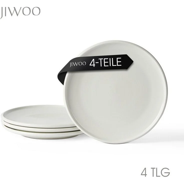 JIWOO Teller 4er Ø25cm, Frühstücksteller Salatteller Steakteller Dessertteller, (4 St), Keramik Tellerset Weiß Mikrowellen spülmaschinenfest Ø25,2 cm