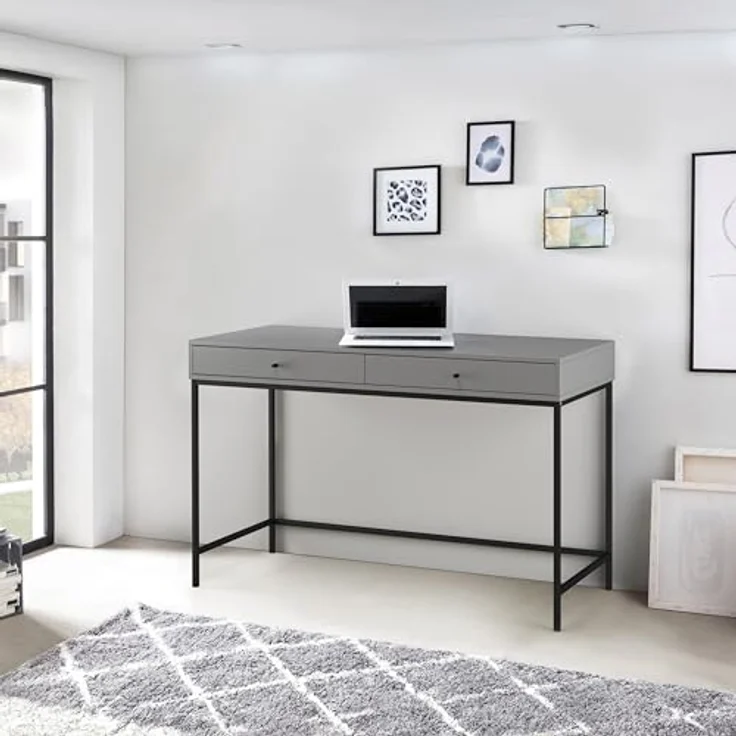 Celine Schreibtisch mit 2 Schubladen aus Spanplatte in Grau, mit Metallbeinen (BxTxH) 120x50x76 cm – Bild 2