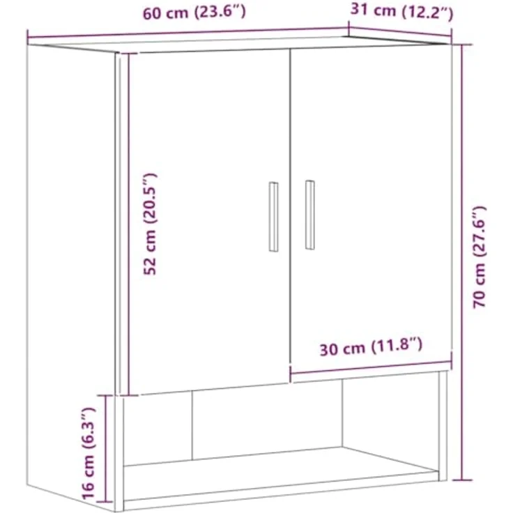 vidaXL Wandschrank Artisan-Eiche 60x31x70 cm Holzwerkstoff 857297 – Bild 4