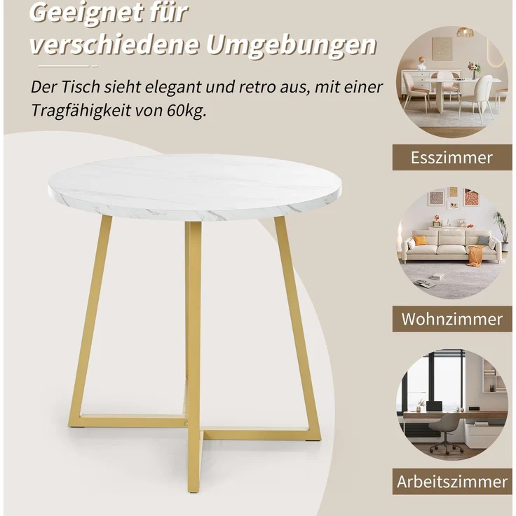 Essgruppe 5-teilig rund Ø80 cm mit modernem Marmortisch & 4 Samtstühlen, elegantes Küchen- und Esszimmer Set – Bild 4