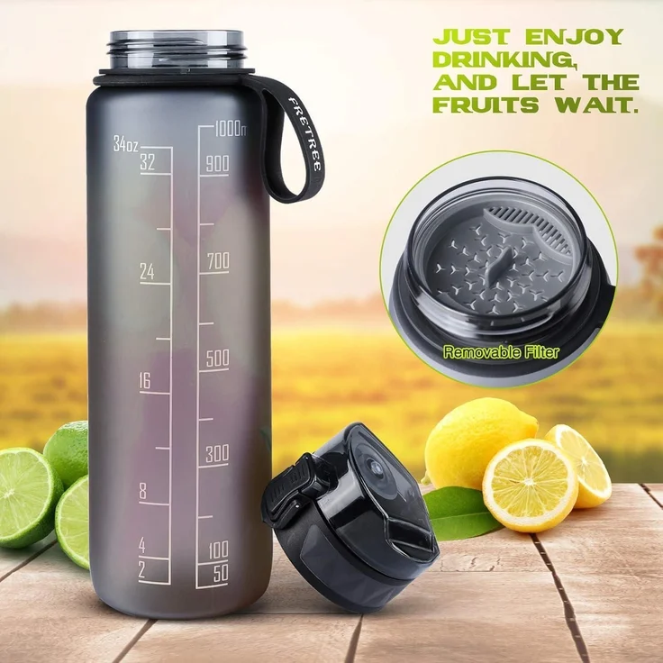 FULDENT Trinkflasche 1L Sport Wasserflasche BPA Frei rutschfest Gummi Grip Grau – Bild 4