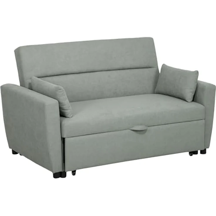 HOMCOM Schlafsofa 2-Sitzer Sofa mit Schlaffunktion, Verstellbare Rückenlehne, Schlafcouch 1 Teile, für Wohnzimmer, Gästezimmer, Hellgrau – Bild 2