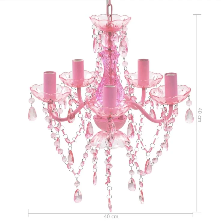 vidaXL Kronleuchter, 5 Glühbirnen, Kunstglas Rosa, Ø 38 cm – Bild 1