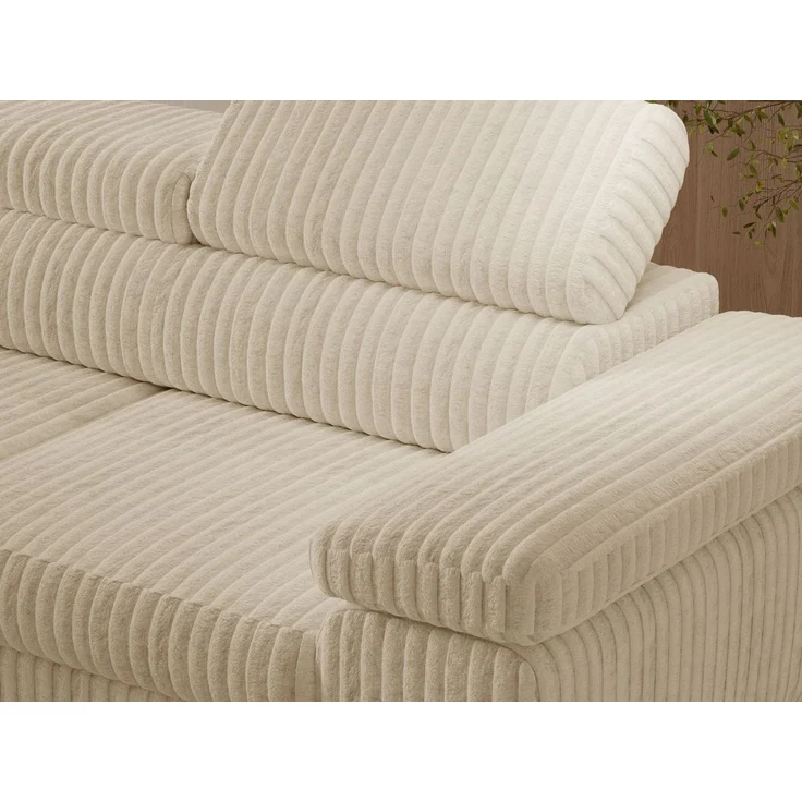 GRAINGOLD Ecksofa ARGON mit Bettfunktion, Bettkasten, Einstellbaren Kopfstützen, Cord-Stoff, Beige, Rechts – Bild 6