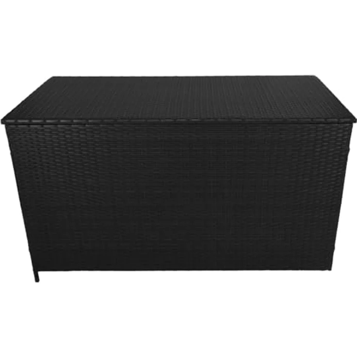 Monstershop Kissenbox, Rattan mit pulverbeschichtetem Stahlrahmen, Schwarz, 582 Liter Stauraum, gasunterstützter Deckelhebemechanismus – Bild 3