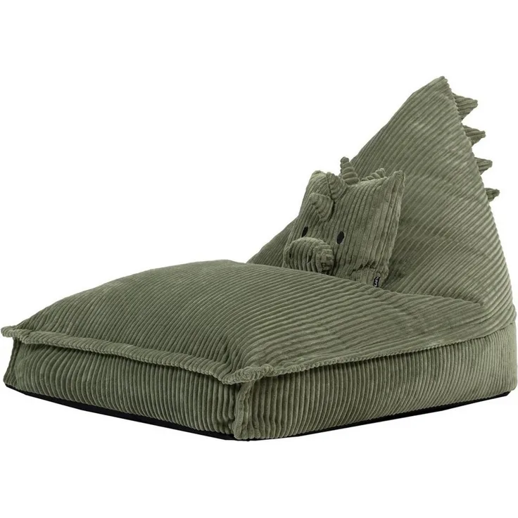 Icon Dexter Dinosaurier Sitzsack Kinder, Grün, Flauschiger Cord Stoff, Sitzsack Cord mit Füllung, Bequemer Kinder Sessel, Kuschelsessel, Lese Sessel, Schlafzimmer, Kinderzimmer, Spielzimmer