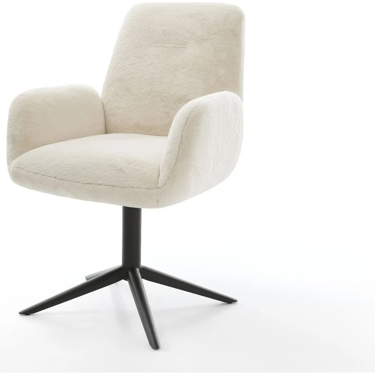 Drehstuhl Zoa-Flex Plüsch Creme-Weiß Fußkreuz Schwarz 360° drehbar Wippfunktion Taschenfederkern – Bild 1