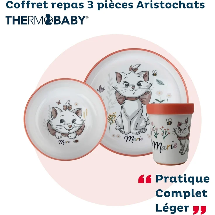 Disney Baby Aristocats Marie, 3-teiliges Set mit Bechern, großer Teller, rutschfest, leicht, praktisch, ab 10 Monaten, Weiß – Bild 2