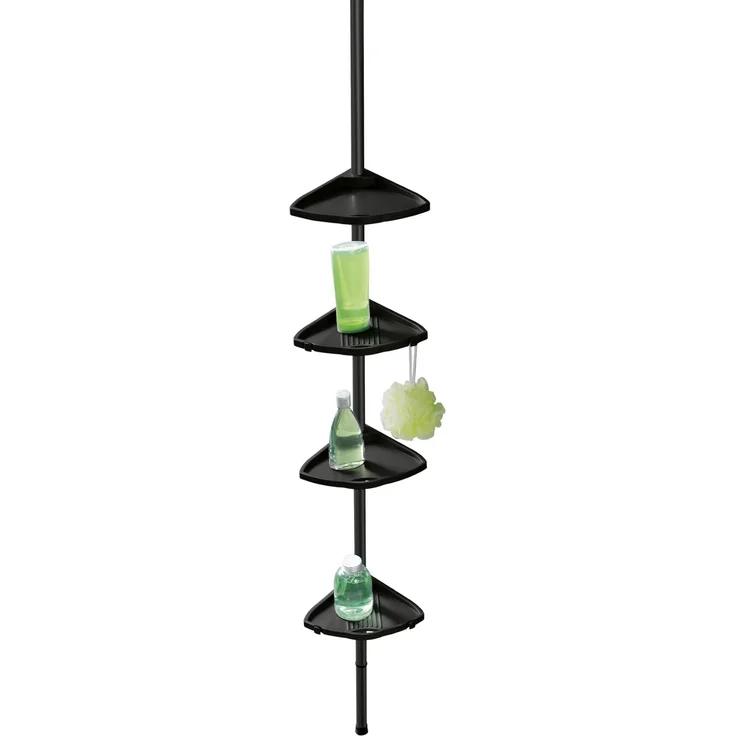WENKO Duschregal Compact, Eckregal mit 4 Ablagen und 8 Haken, Montage ohne Bohren, Aluminium – Bild 1