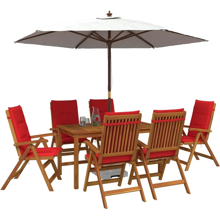 vidaXL 7-teiliges Garten Essset 6-Sitzer Rot Massivholz Akazie 3434564 – Bild 3