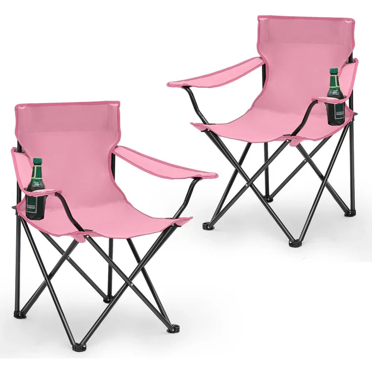 Sunula 2er Set Campingstuhl Faltbar Anglerstuhl Ultraleicht Faltstuhl mit Armlehnen, mit Getränkehalter, mit Tragetasche, bis max. 100 kg, Rosa – Bild 2