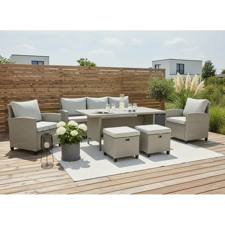 KONIFERA Gartenlounge-Set Amsterdam XL, (Set, 16-tlg), bestehend aus 2 Sesseln, 2 Hocker, 1 Sofa, 10 Sitzauflagen, 1 Tisch – Bild 5