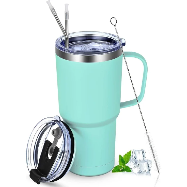 Livole 600ml Thermobecher Vakuum Kaffeebecher Thermo Edelstahl Strohhalm Deckel – Bild 8