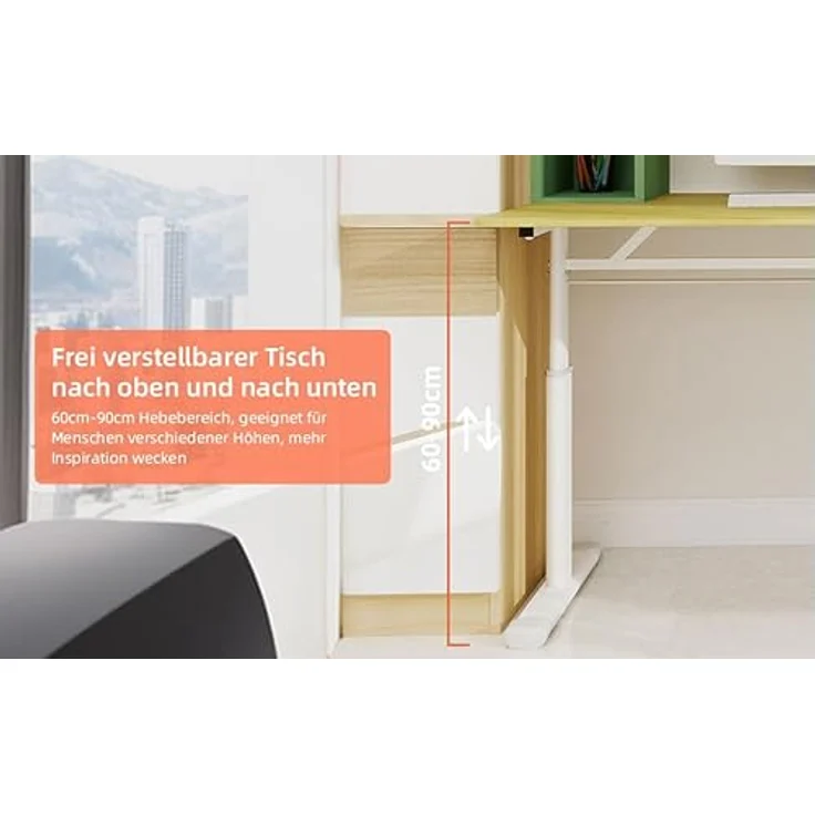 Ball & Cast Höhenverstellbarer Schreibtisch Manuell (60x120 cm), Tisch Computertisch für Erwachsene, Einfach & Zeitsparend Montierbar, Natur – Bild 7